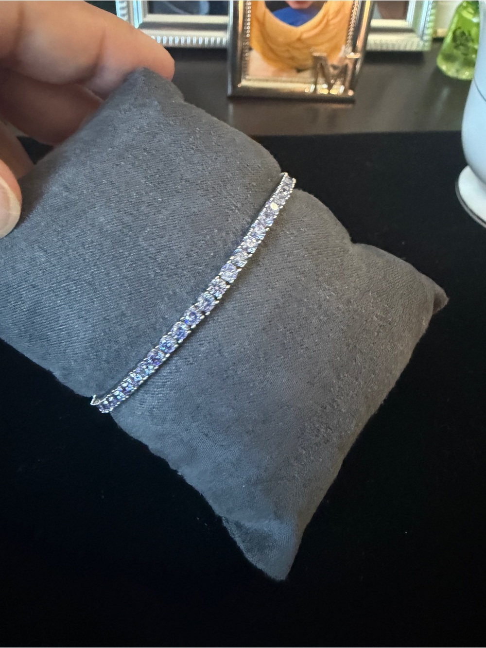 Sterling Silver Stoned Tanzanite Tennis Bracelet - White